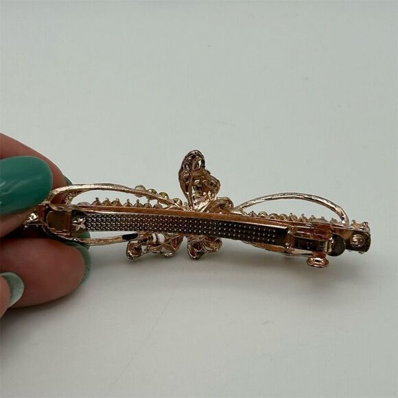 Rose Gold Tone Butterfly Crystal Rhinestone Hair Clip Barrette Party Accessory - Picture 4 of 9